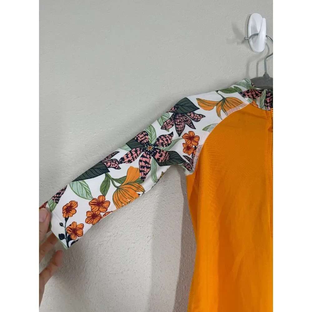 Coolibar Orange Floral UPF Sun Protection Bathing Suit Sz 6-12 Months Floral